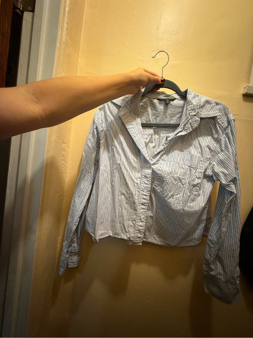 Banana Republic Blue & White Striped Cropped Button-Up Blouse